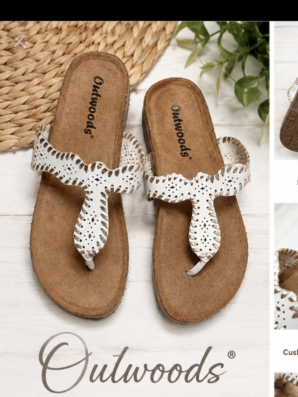 Outwoods White Brown Summer Sandals Braided Straps Boho Festival Size 7 NWOT